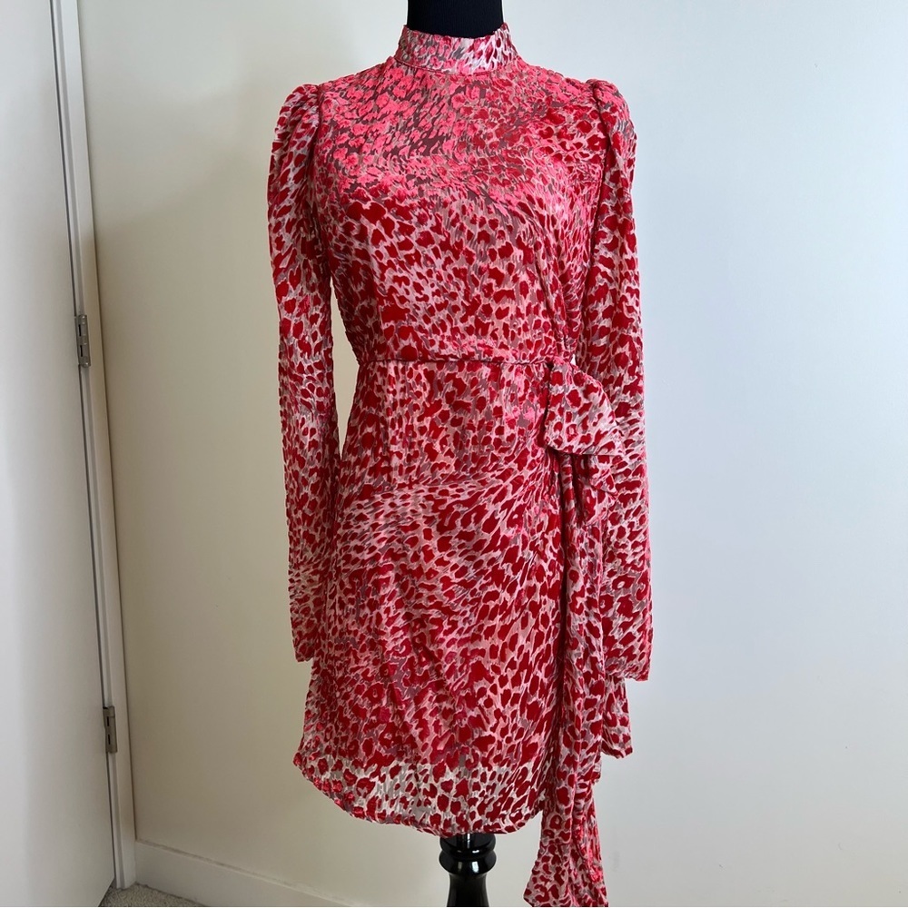 Nasty gal high neck draped detail animal mini dress size 2